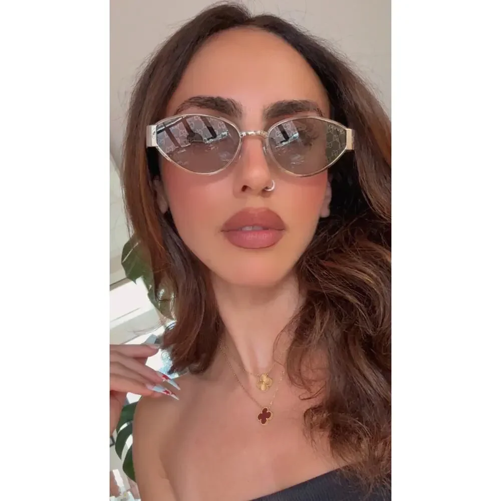 NEW Gucci GG1853S Silver Metal Cat Eye Logo Sunglasses $610
